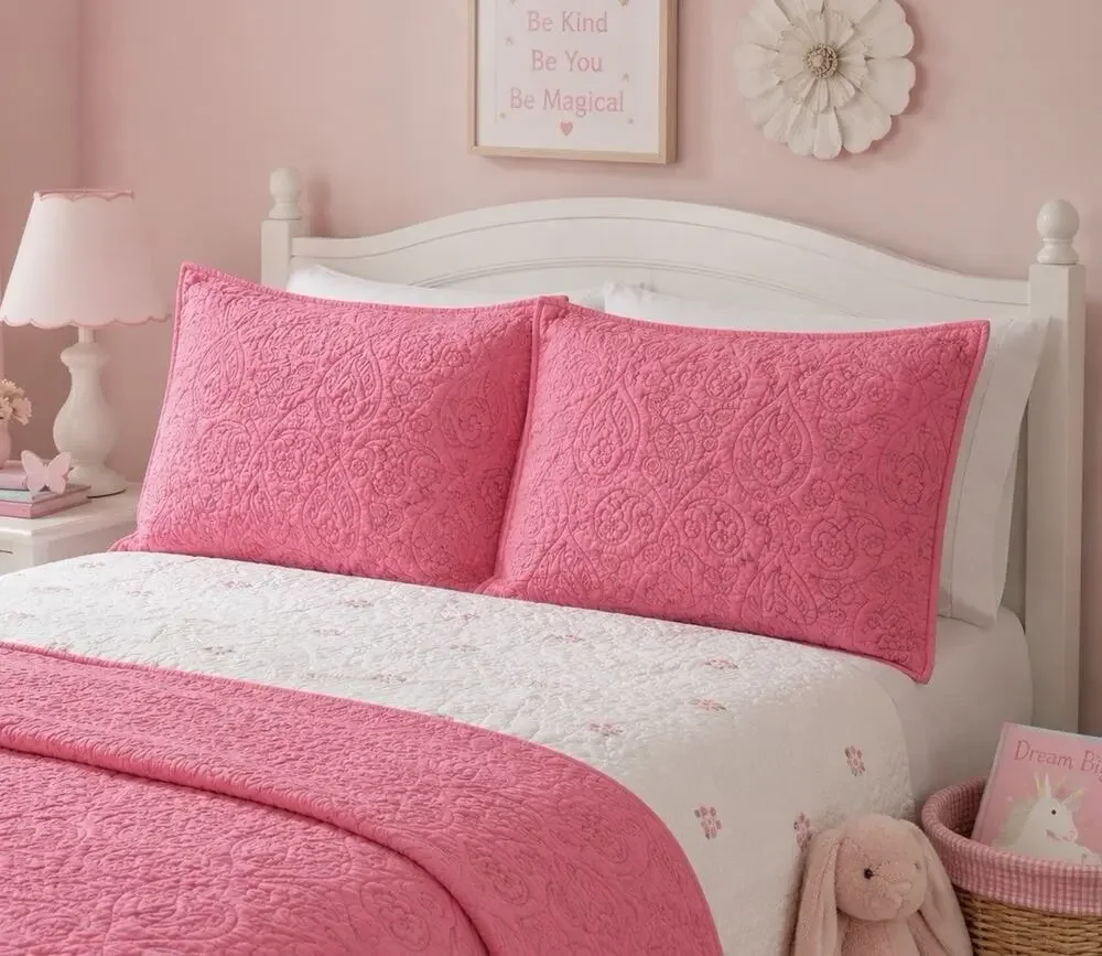 Pottery Barn Kids Pillow Sham Pink Green Paisley Quilted 2 Standard Reversible